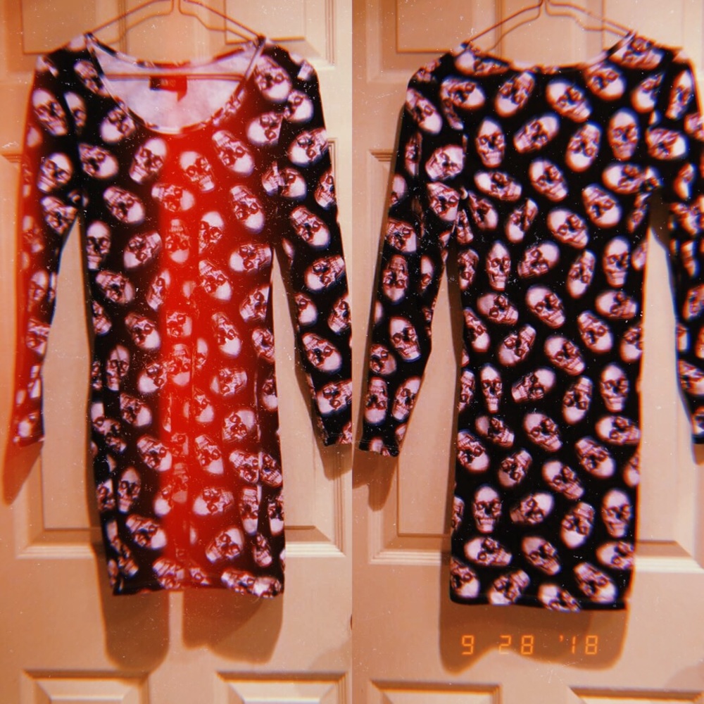 Iron Fist skull long sleeve body con dress